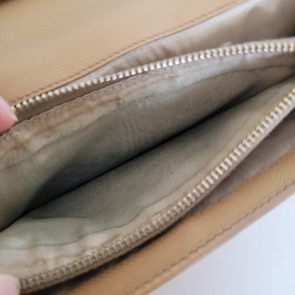 PRADA Vintage Saffiano Tan Beige Leather Logo Wallet Envelope Large Clutch Fair - Picture 6 of 12